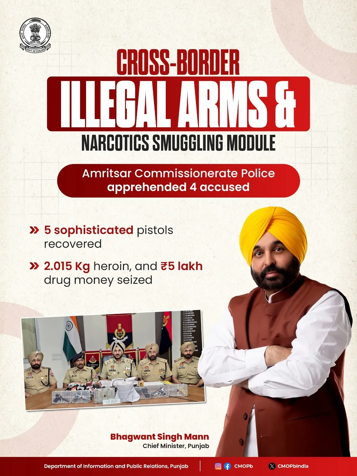 Punjab Police bust cross-border arms, drug module in Amritsar