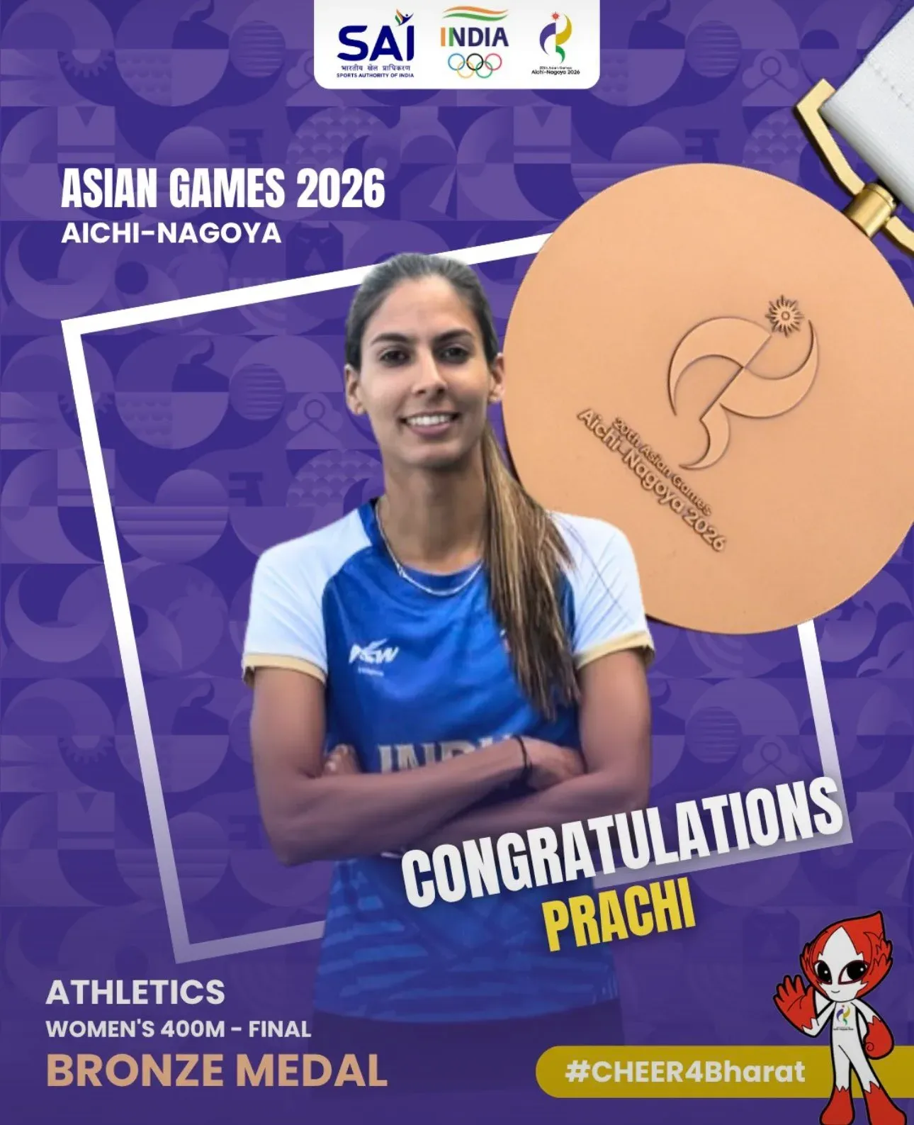 Puri congratulates Prachi on Asian Games 400m bronze