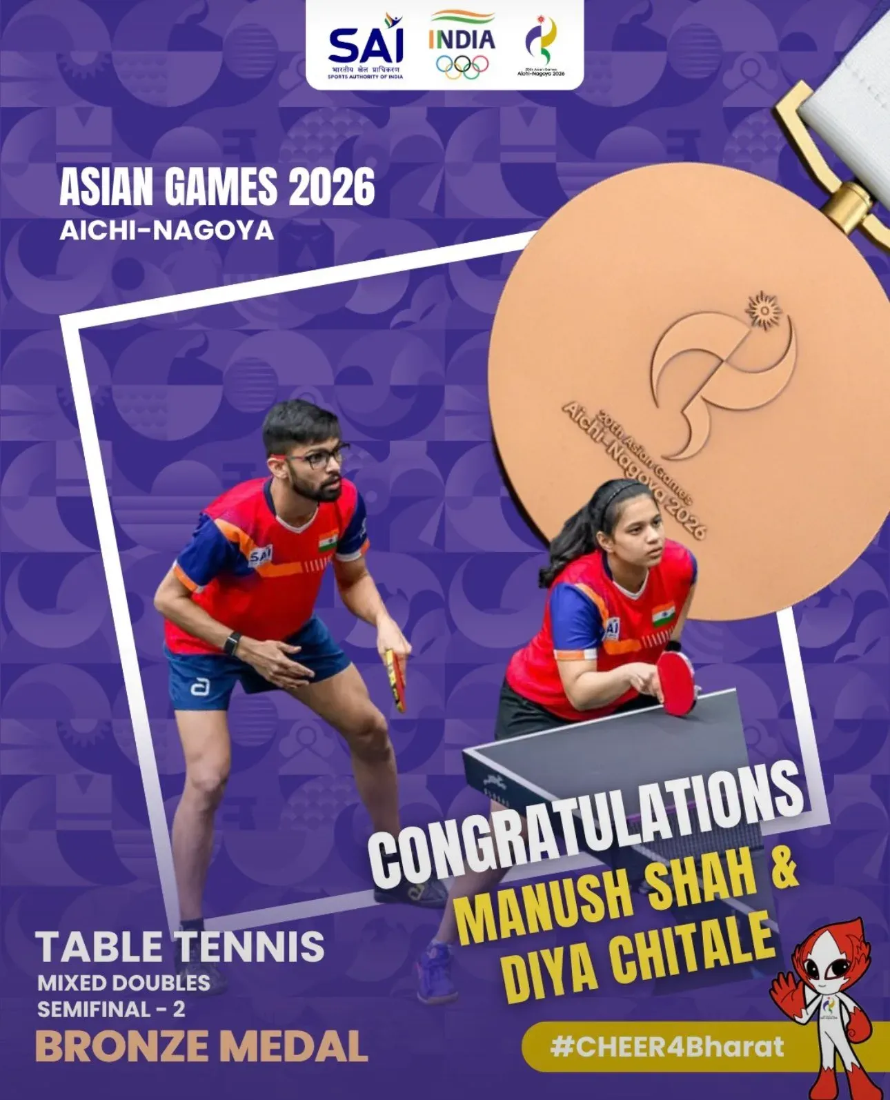 Puri Hails Manush Shah & Diya Chitale's Asian Games Bronze