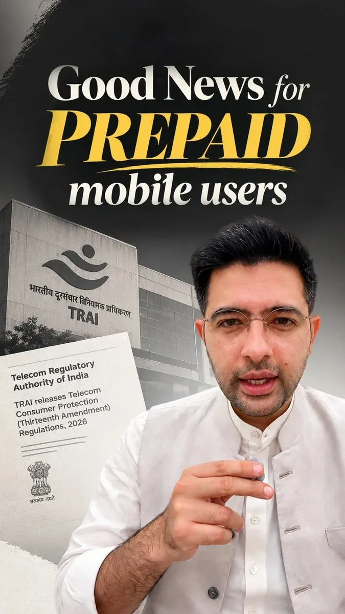 Raghav Chadha hails new TRAI rules on prepaid mobile plans