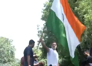 Rahul Gandhi climbs barricade, waves Tricolour at ECI protest over CEC