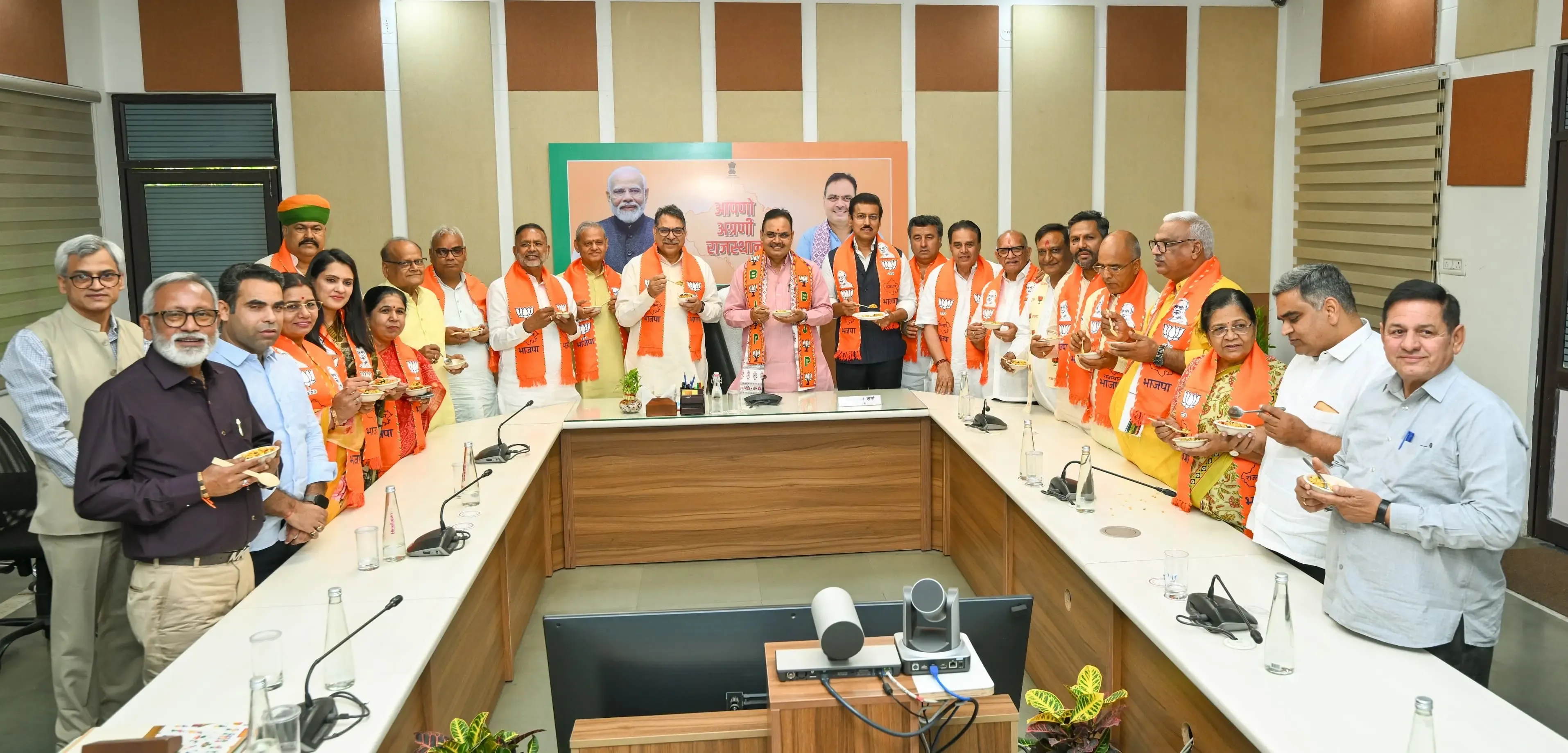 Rajasthan CM Bhajan Lal Sharma celebrates BJP wins in Bengal, Assam with jhalmuri