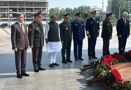 Rajnath Singh lays wreath at Victory Square ahead of SCO Defence Meet