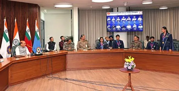 Rajnath Singh meets Army contingent's 16-medal heroes from Glasgow CWG