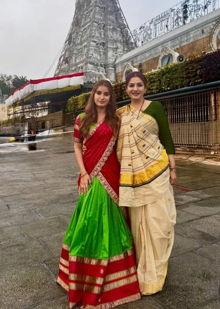Raveena Tandon and Daughter Rasha Thadani Celebrate Birthday Month at Tirupati Temple