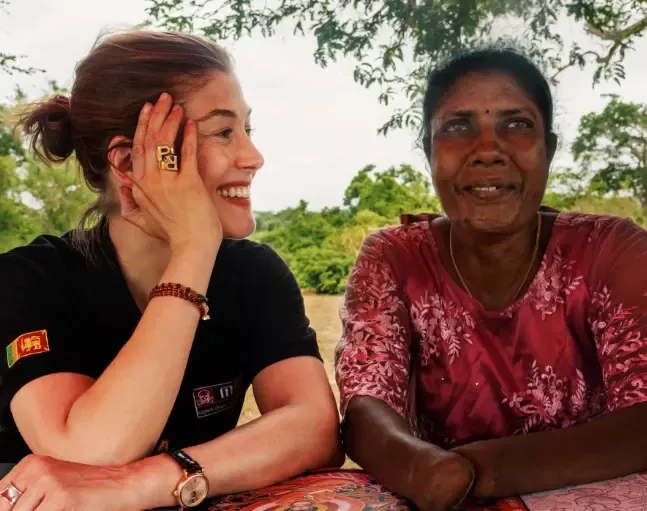Rosamund Pike shares Sri Lanka landmine survivor Victoria's story