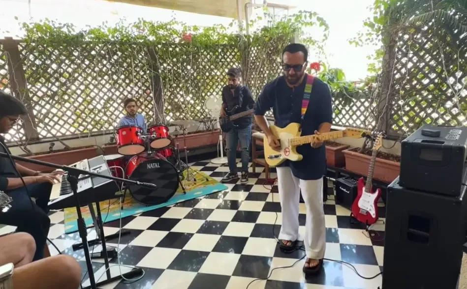 Saif Ali Khan jams on electric guitar in balcony mini band session