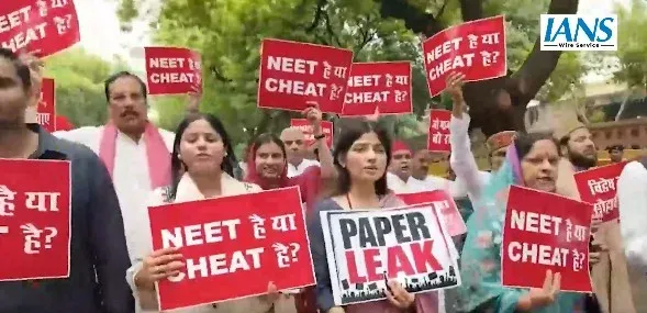 SP MPs march to Jantar Mantar over NEET paper leaks, demand govt accountability
