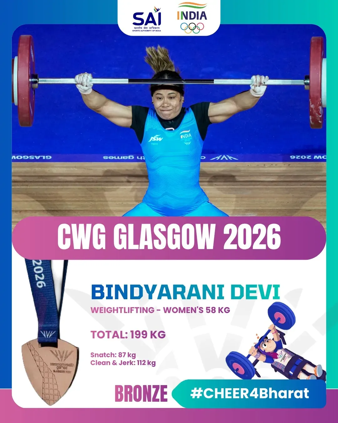 Shekhawat Congratulates Bindyarani Devi on CWG 2026 Bronze