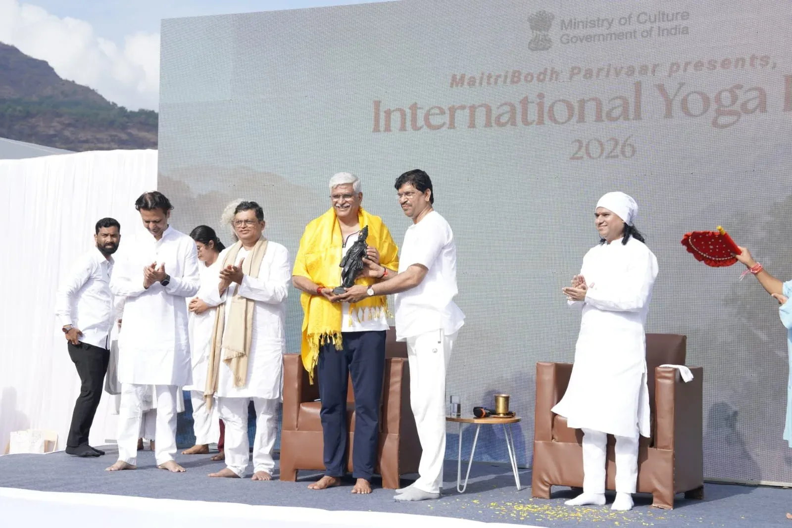 Shekhawat joins International Yoga Day at Karjat ashram