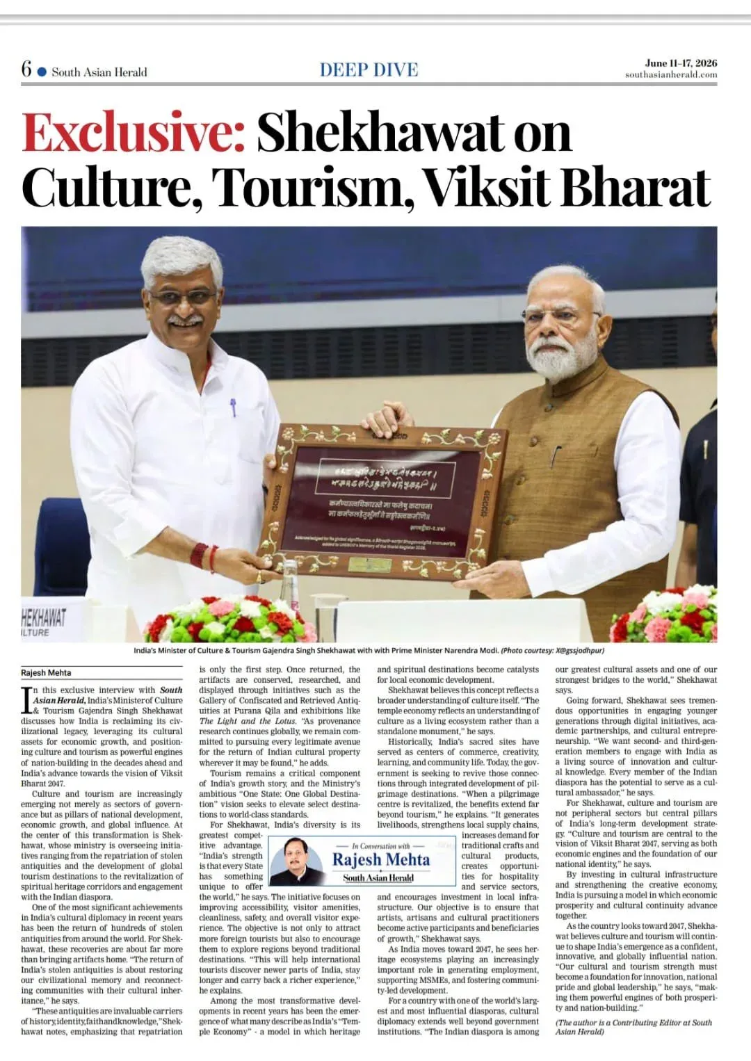 Shekhawat on India's cultural resurgence and tourism-led growth
