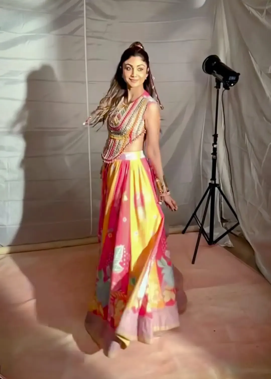 Is Shilpa Shetty Garba Ready with a Stunning Multicolored Lehenga This Navratri?