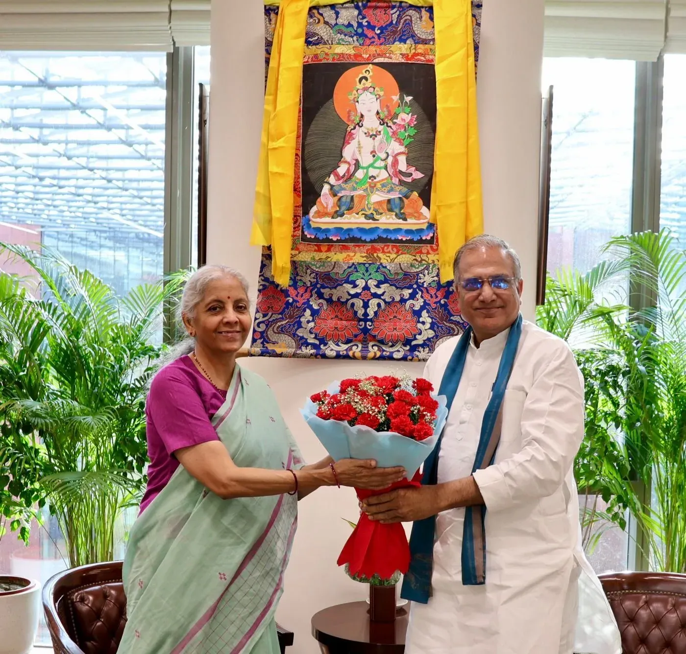 Sitharaman Meets BJP MP Sudhir Gupta at Finance Ministry