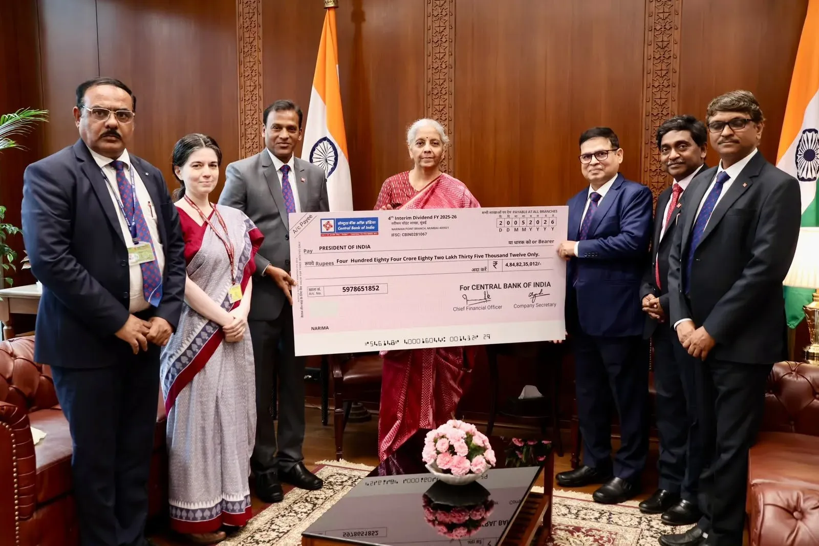 Sitharaman Receives ₹484 Cr Dividend from Central Bank of India