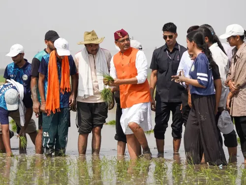 उधम सिंह नगर में चौहान का किसान संवाद, धान रोपण से दिया संदेश