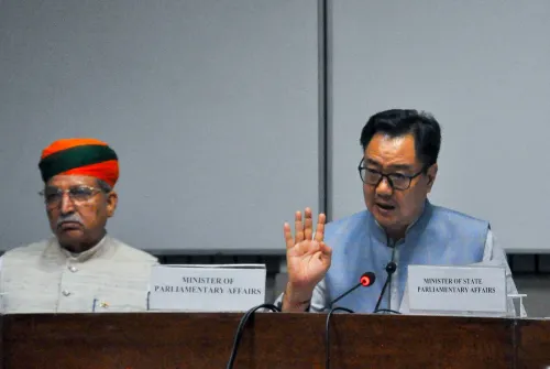 New Delhi: Kiren Rijiju addresses press conference at Parliament House