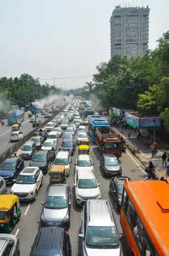 New Delhi: Vehicles stuck in traffic jam near ITO