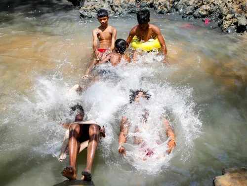 मजनू का टीला: तालाब में डुबकी लगाते युवा