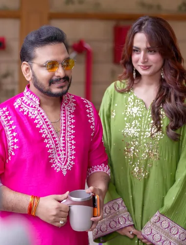 Mumbai: Ayesha Khan and Paritosh Tripathi spotted on Kavi Sammelan sets