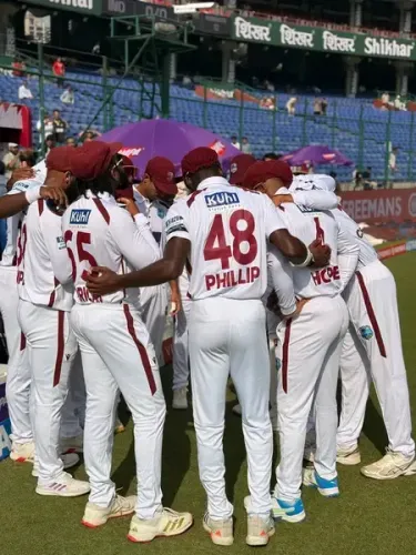 2nd Test: Windies players wearing black armbands in memory of Bernard Julien