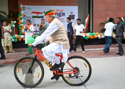 New Delhi: Arjun Ram Meghwal participates in 'Har Ghar Tiranga' cycle rally