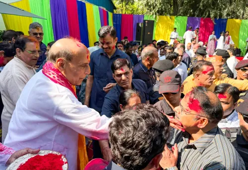 New Delhi: Rajnath Singh Partakes in Holi Festivities with BJP Members