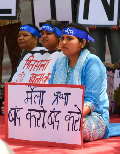 New Delhi: Sanitation workers rally at Jantar Mantar