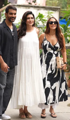 Mumbai: Neha Dhupia, Angad Bedi and Karishma Tanna spotted in Bandra