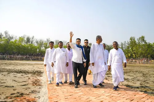 Abhishek Banerjee participates in a public gathering at Patharpratima