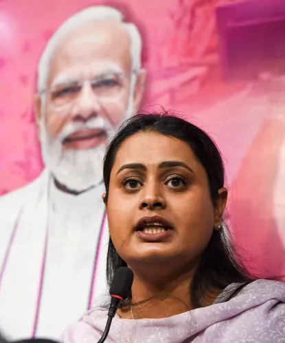 Patna: Shreyasi Singh holds a media briefing