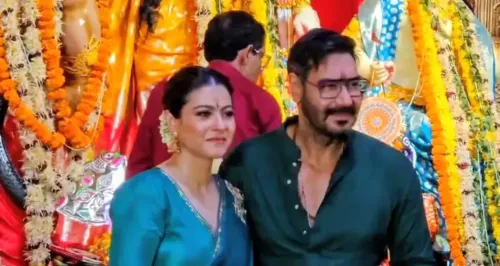 Did Ajay Devgn & Kajol Twin in Green for Maha Navami?