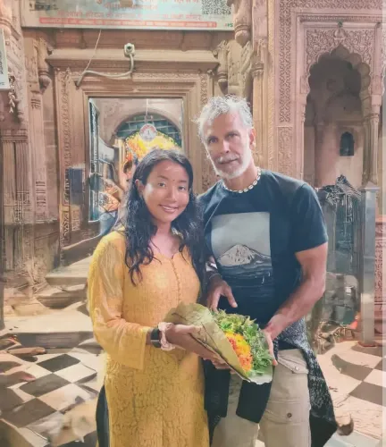 Ankita Konwar and Milind Soman mark Guru Purnima with temple visit