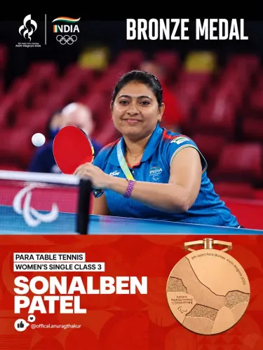 Anurag Thakur congratulates Sonalben Patel on Asian Para Games bronze