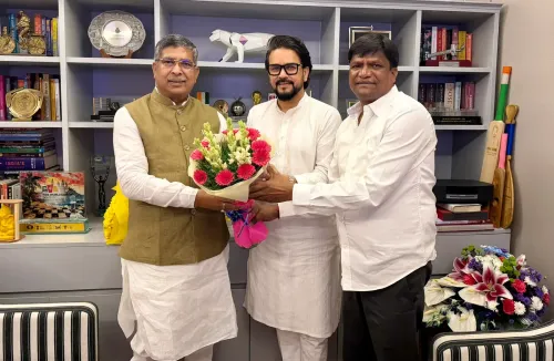 Anurag Thakur meets BJP Jharkhand chief Aditya Sahu, MP Dhullu Mahato