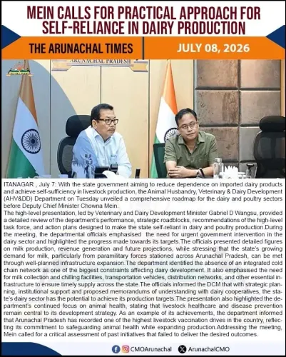 Arunachal DCM Chowna Mein Reviews Dairy, Poultry Roadmap