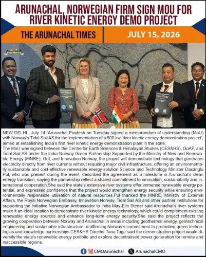 Arunachal Pradesh Signs MoU With Norway's Tidal Sail for India's First River Kinetic Energy Project