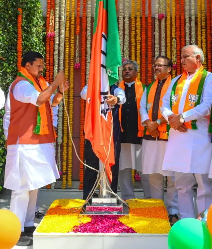 New Delhi: BJP officials commemorate the party's Foundation Day