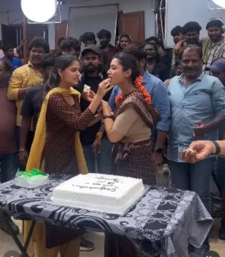 Nivetha Pethuraj marks 10 years in films; Mega158 unit celebrates on set