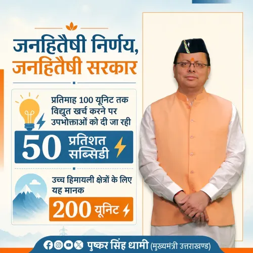 CM Dhami Announces 50% Electricity Subsidy for Uttarakhand Consumers