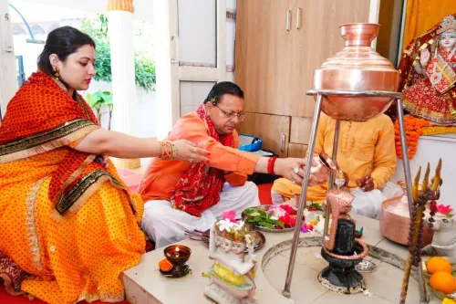 CM Dhami Performs Mahanavami Havan, Honours Nine Girls