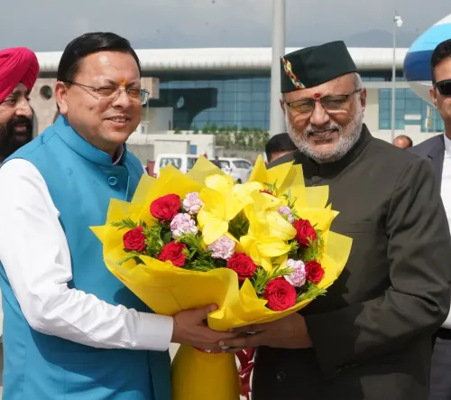 CM Dhami Receives VP Radhakrishnan at Dehradun Airport