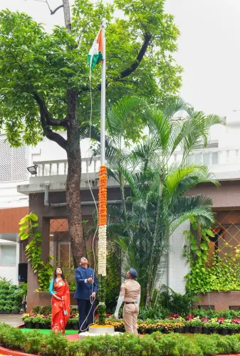 CM Fadnavis hoists flag at Varsha Bungalow on Independence Day