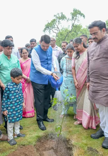 CM Fadnavis Plants Trees at Ramgiri Residence, Nagpur