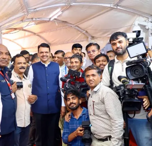 CM Fadnavis Poses With Media Photographers at Vidhan Bhawan