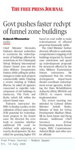 CM Fadnavis Pushes Faster Redevelopment of Mumbai Airport Funnel Zone Buildings