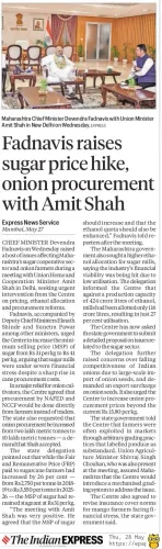 CM Fadnavis raises sugar price hike, onion procurement with Amit Shah