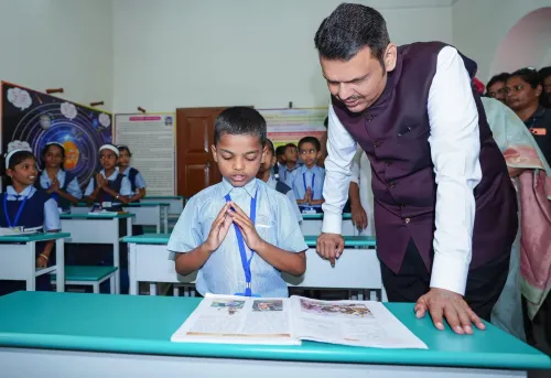 CM Fadnavis visits Kagal's historic school, chats with students
