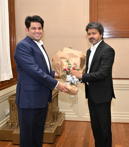 CM Joseph Vijay meets TVS Motor MD Sudarshan Venu in Chennai