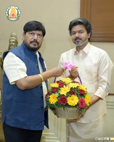 CM Joseph Vijay meets Union Minister Ramdas Athawale at Chennai Secretariat