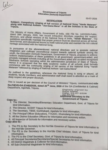 CM Manik Saha orders daily Vande Mataram in Tripura schools